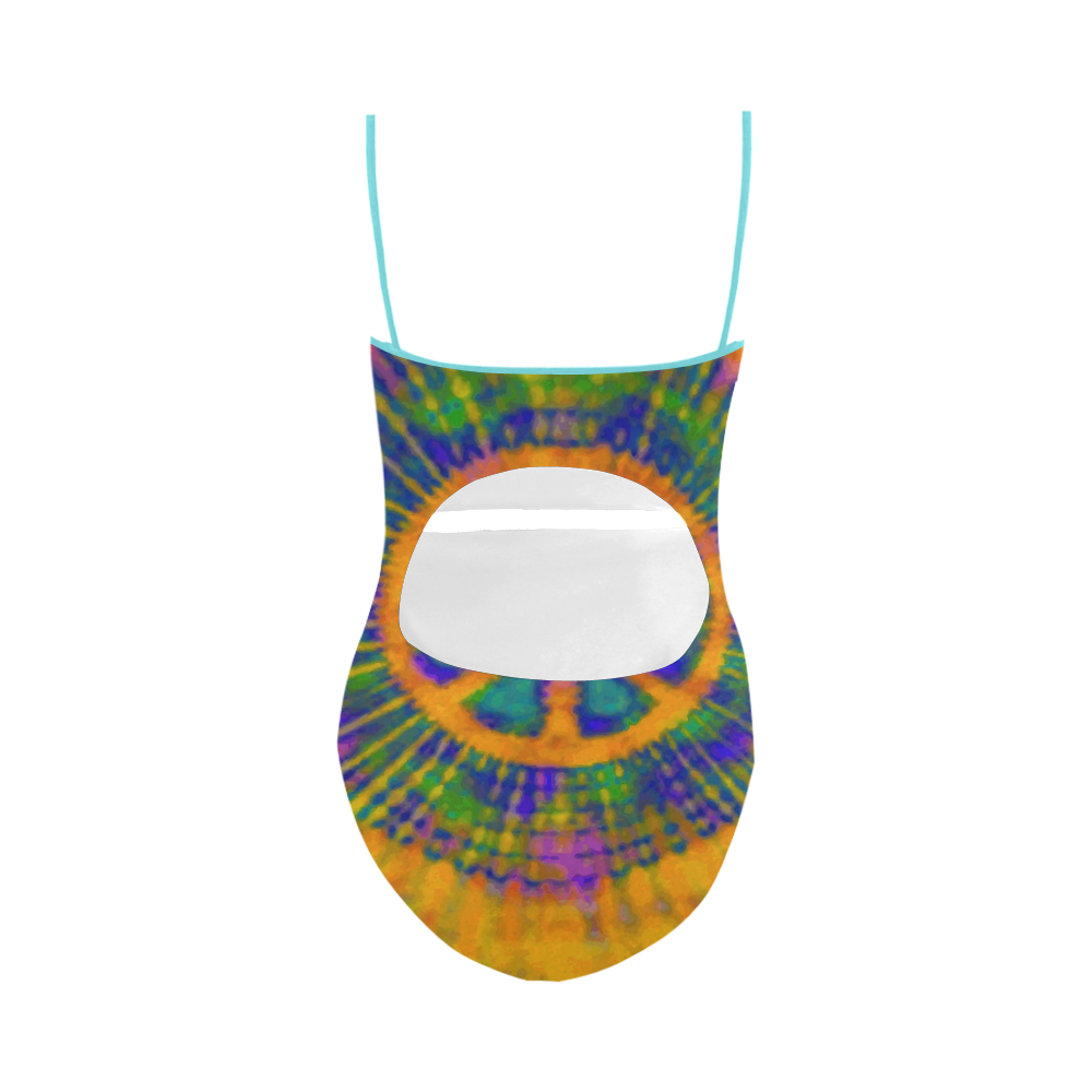 Psychedelic Trippy Peace Sign Tie Dye Strap Swimsuit ( Model S05)