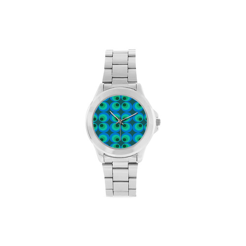 Blue and green retro circles Unisex Stainless Steel Watch(Model 103)