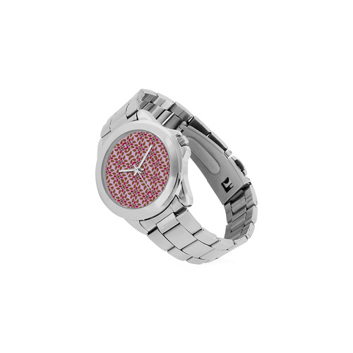 Retro Pink and Brown Pattern Unisex Stainless Steel Watch(Model 103)