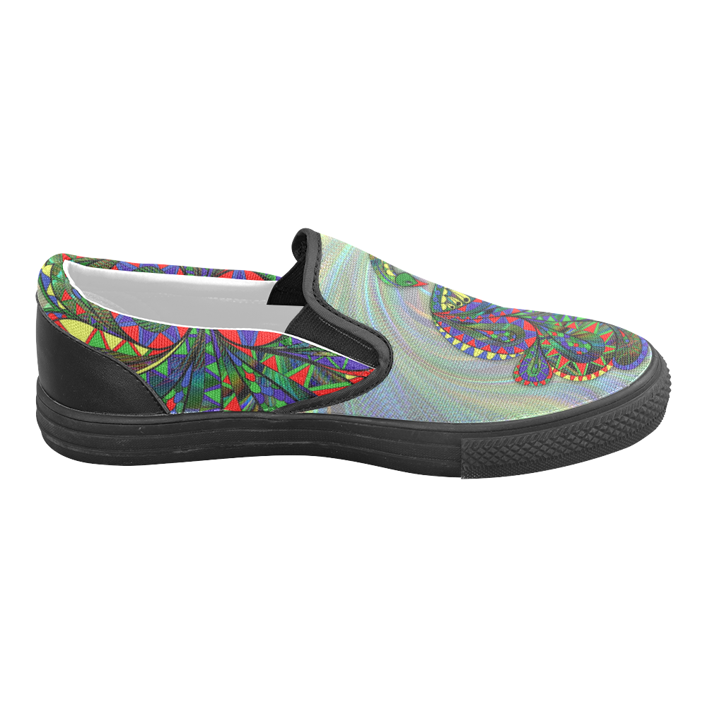 abstract peacock drawing Men's Slip-on Canvas Shoes (Model 019)
