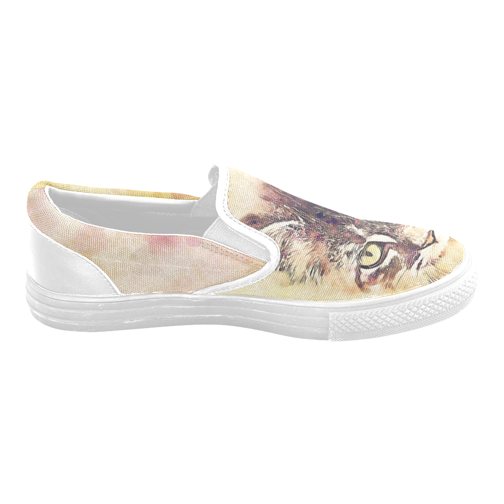 watercolor cat Men's Slip-on Canvas Shoes (Model 019)