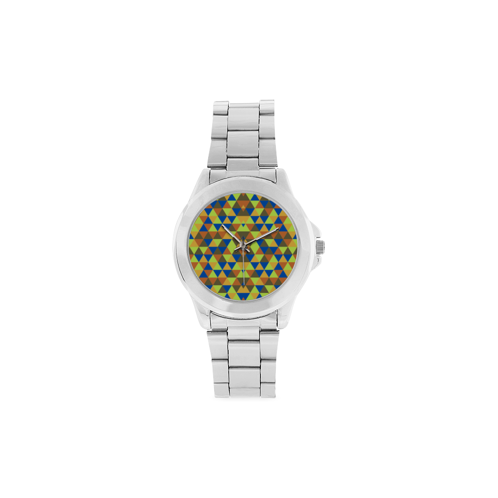 Blue and yellow mini rectangles Unisex Stainless Steel Watch(Model 103)