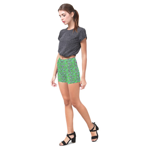 Fucsia and green mini rectangles Briseis Skinny Shorts (Model L04)