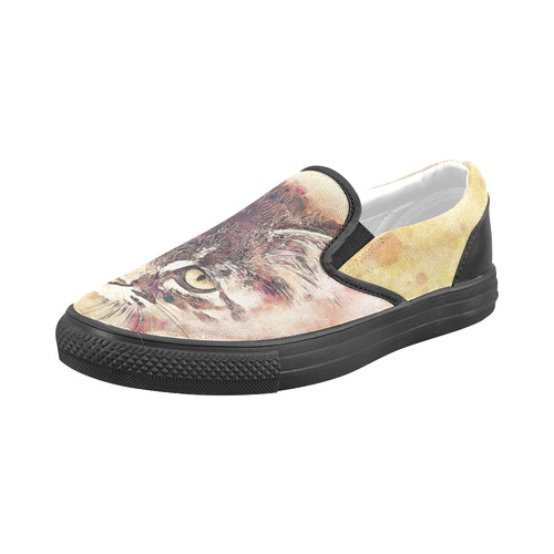 watercolor cat Men's Slip-on Canvas Shoes (Model 019)