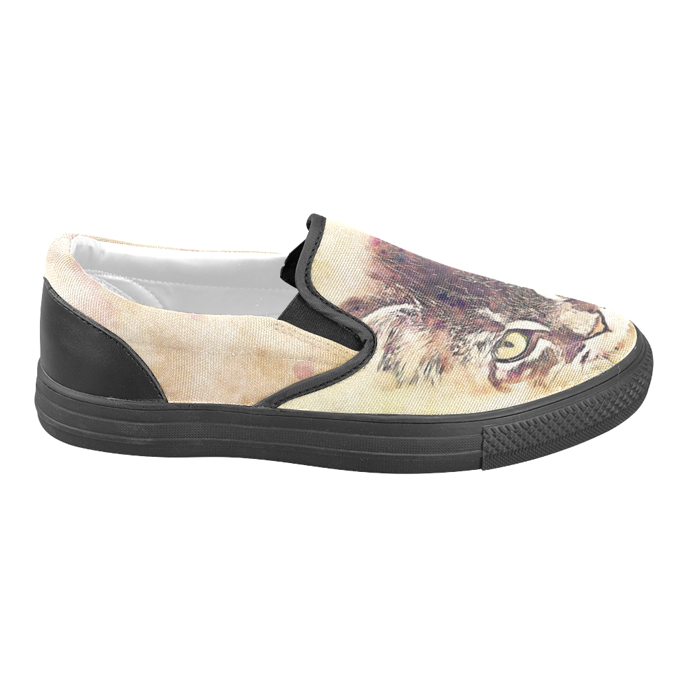 watercolor cat Women's Unusual Slip-on Canvas Shoes (Model 019)