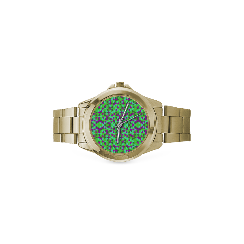 Fucsia and green mini rectangles Custom Gilt Watch(Model 101)