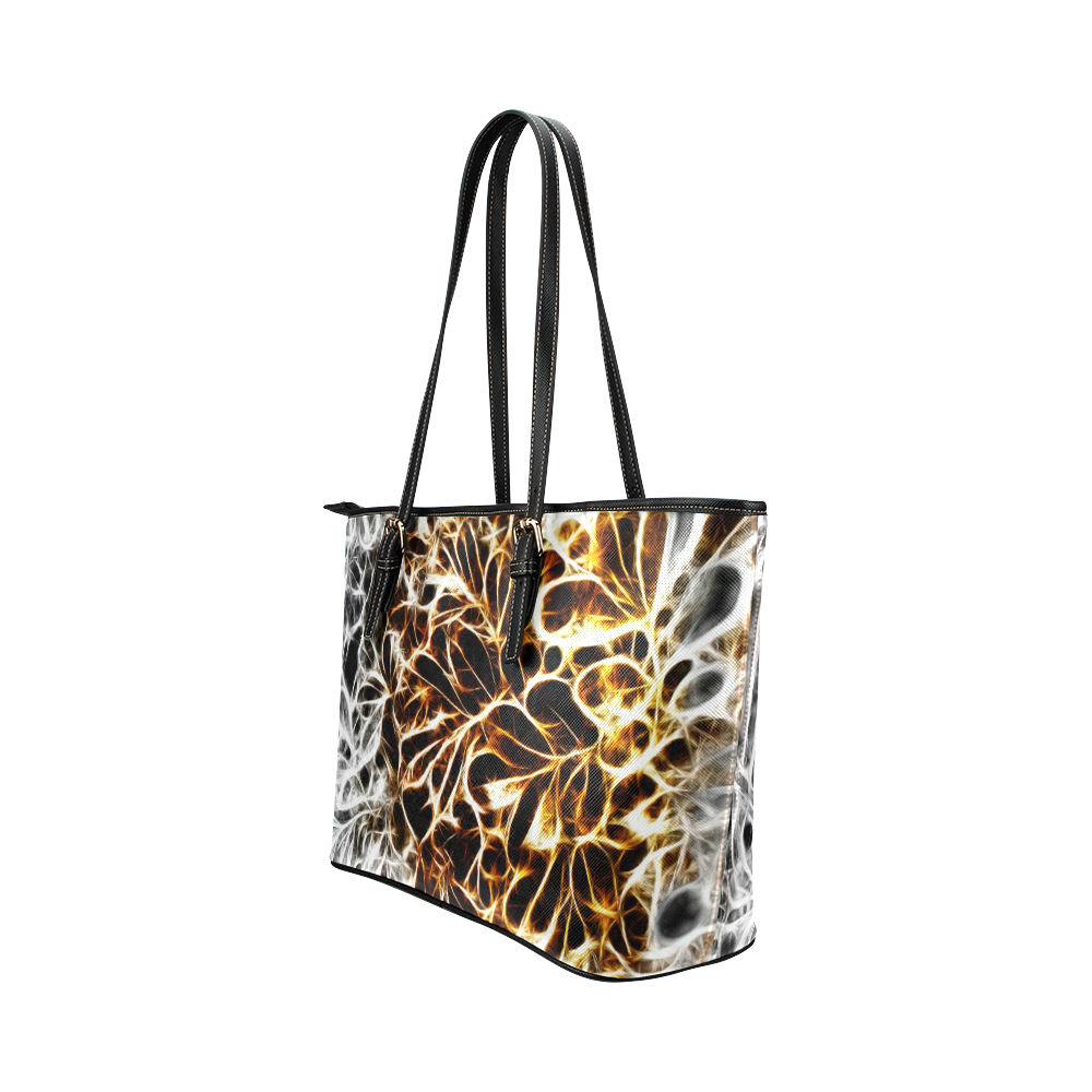 Foliage #10 Gold & Silver - Jera Nour Leather Tote Bag/Small (Model 1651)