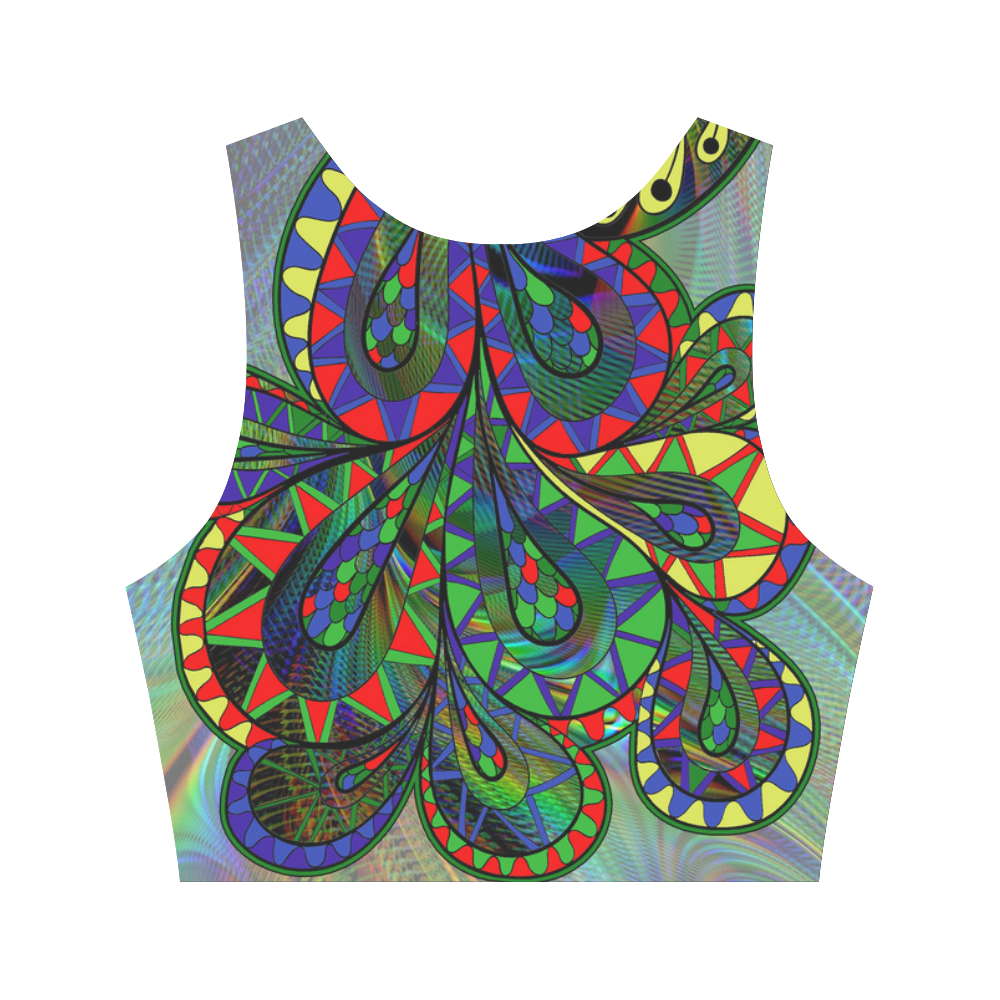 abstract peacock drawing Women's Crop Top (Model T42)
