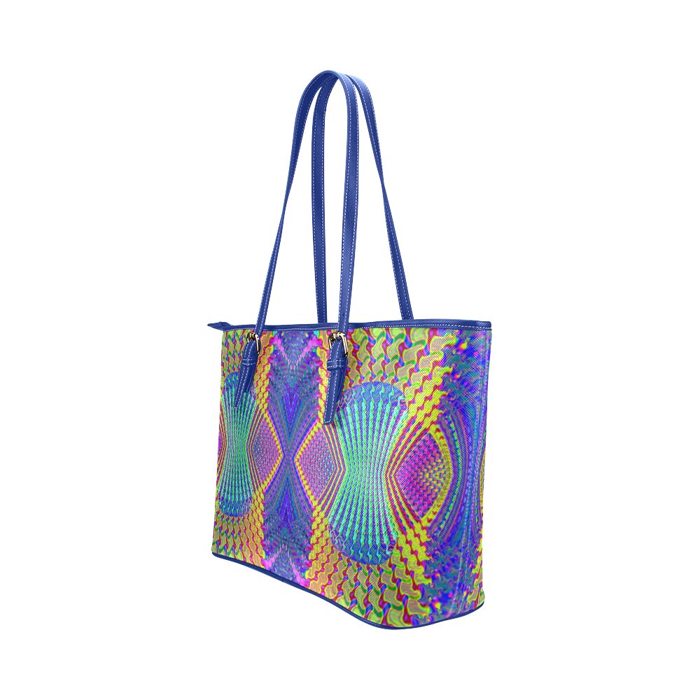 Multicolored Olympic Torches Fractal Abstract Leather Tote Bag/Large (Model 1651)