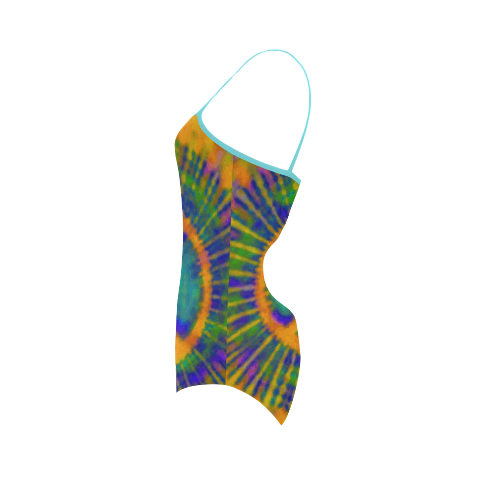 Psychedelic Trippy Peace Sign Tie Dye Strap Swimsuit ( Model S05)