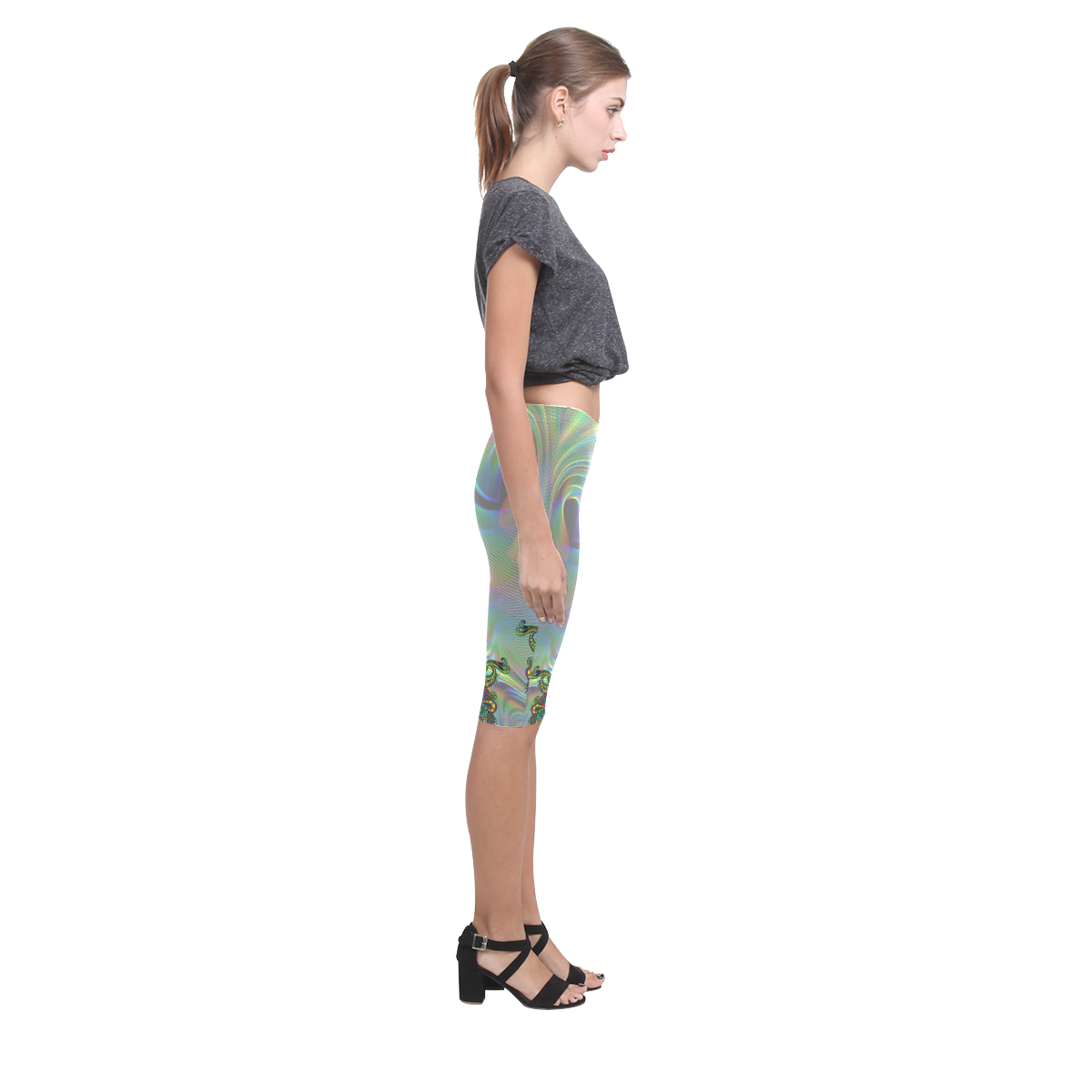 Abstract peacock drawing Hestia Cropped Leggings (Model L03)