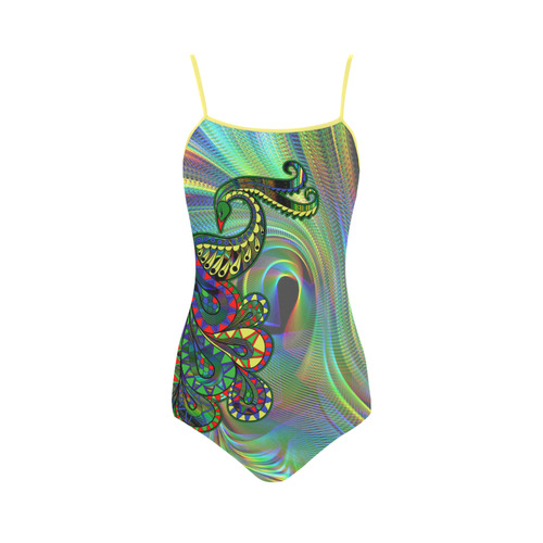 Abstract peacock drawing Strap Swimsuit ( Model S05)