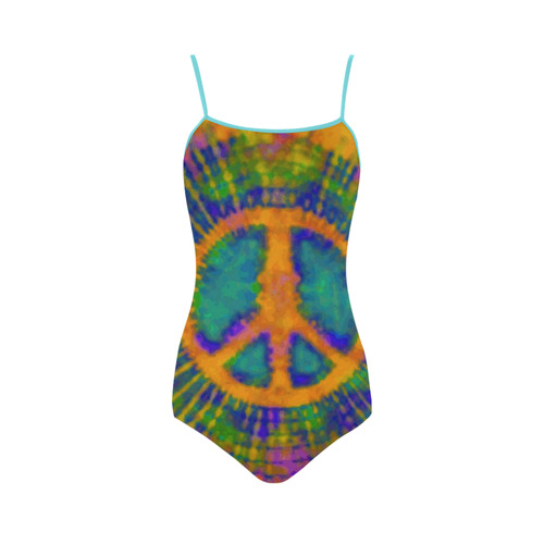 Psychedelic Trippy Peace Sign Tie Dye Strap Swimsuit ( Model S05)