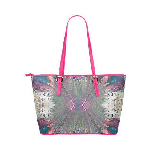 Precious Peacock Feathers Fractal Abstract Leather Tote Bag/Small (Model 1651)