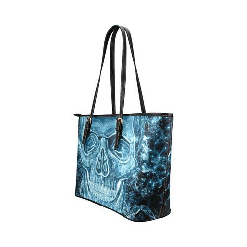 glowing skull Leather Tote Bag/Large (Model 1651)