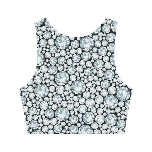 Luxurious white Diamond Pattern Women's Crop Top (Model T42)
