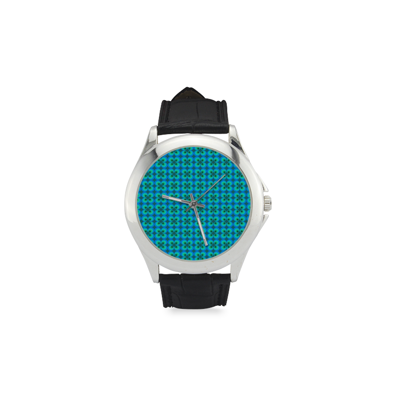 Blue and green retro circles Women's Classic Leather Strap Watch(Model 203)
