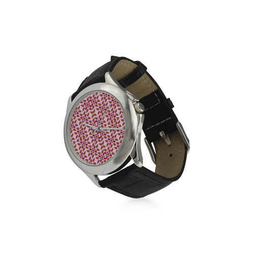 Retro Pink and Brown Pattern Women's Classic Leather Strap Watch(Model 203)