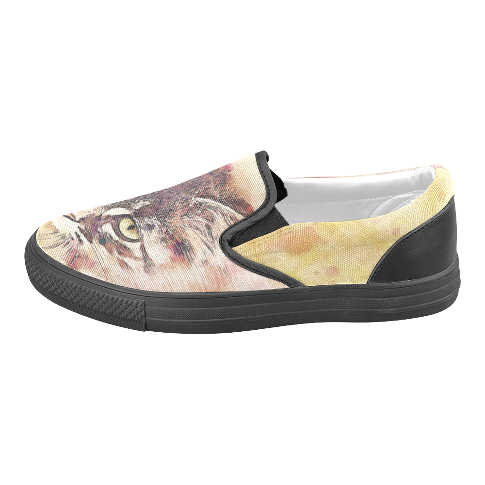 watercolor cat Men's Slip-on Canvas Shoes (Model 019)