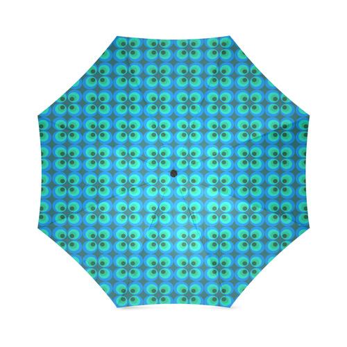 Blue and green retro circles Foldable Umbrella (Model U01)