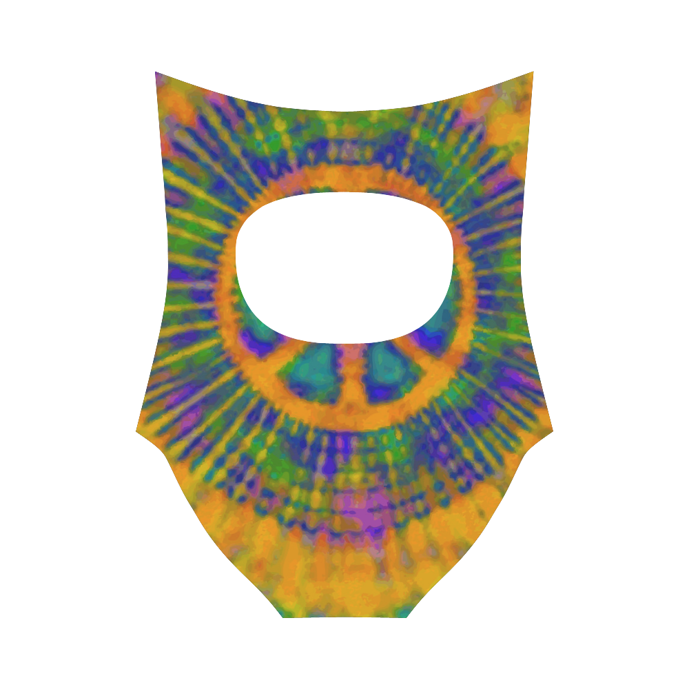 Psychedelic Trippy Peace Sign Tie Dye Strap Swimsuit ( Model S05)