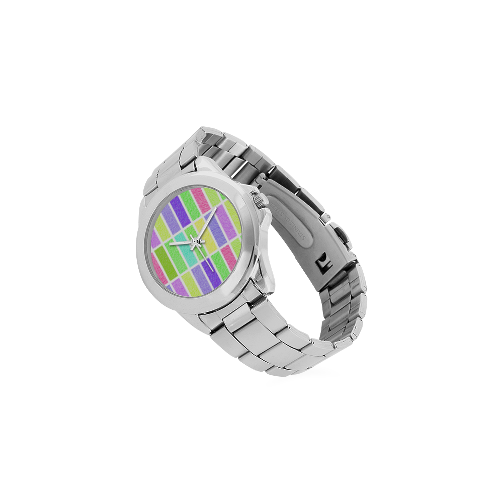 Pastel rectangles Unisex Stainless Steel Watch(Model 103)