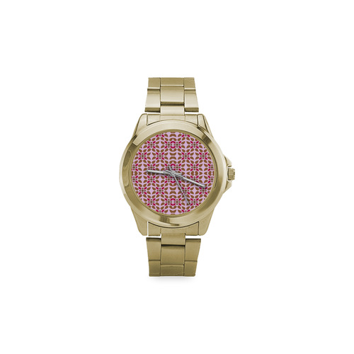 Retro Pink and Brown Pattern Custom Gilt Watch(Model 101)