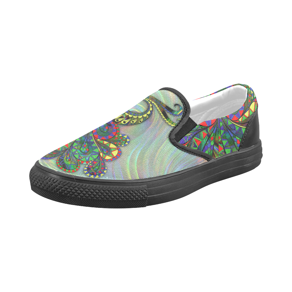 abstract peacock drawing Men's Slip-on Canvas Shoes (Model 019)