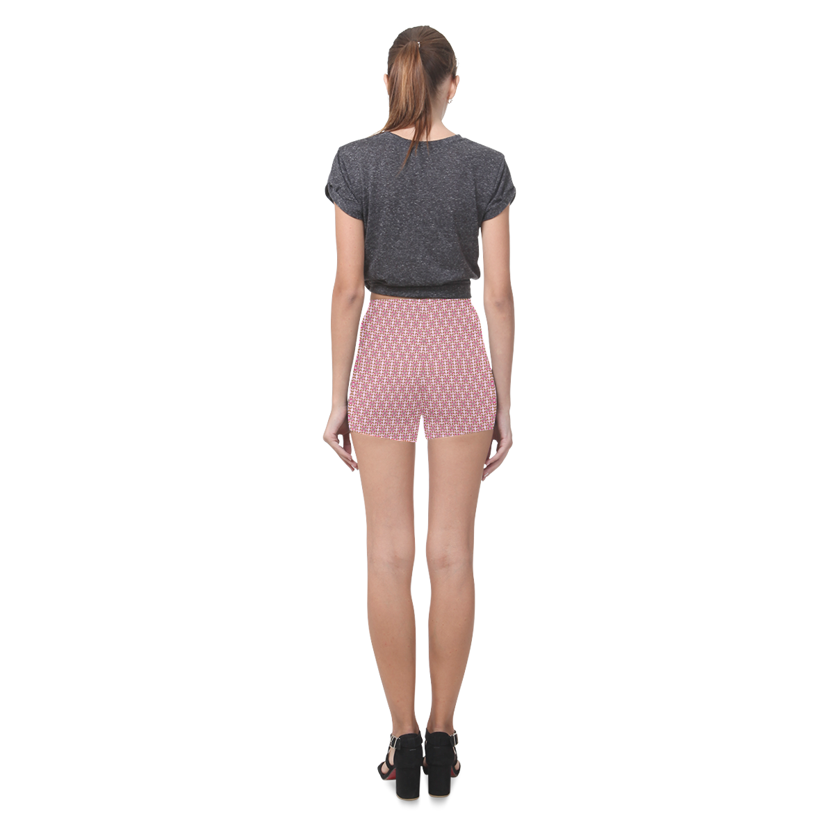 Retro Pink and Brown Pattern Briseis Skinny Shorts (Model L04)