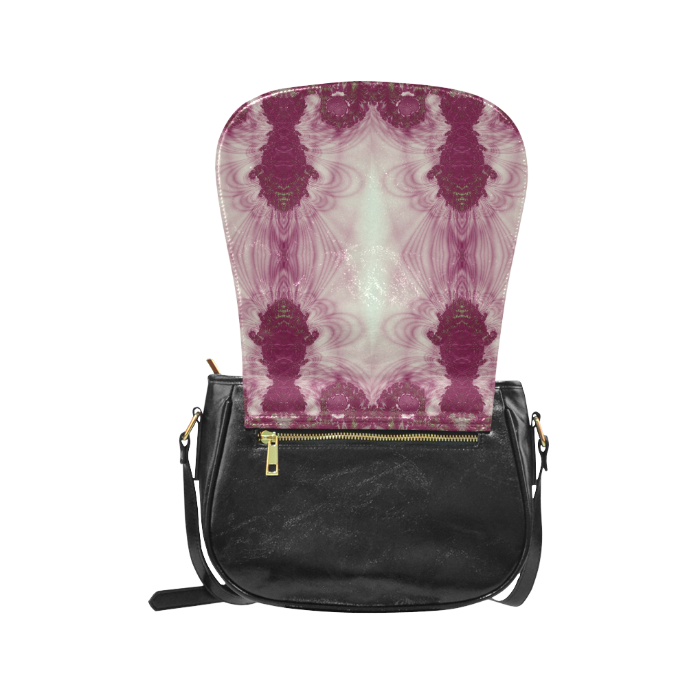 Maroon and White Lace Fractal Abstract Classic Saddle Bag/Large (Model 1648)