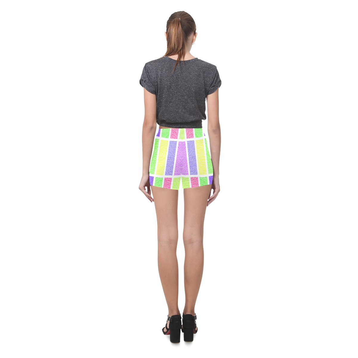 Pastel rectangles Briseis Skinny Shorts (Model L04)