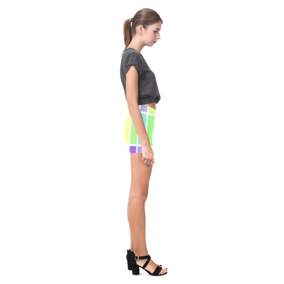 Pastel rectangles Briseis Skinny Shorts (Model L04)