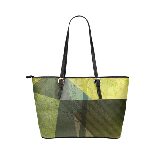 Green geometric plants P24-G_Design-14_ Leather Tote Bag/Small (Model 1651)