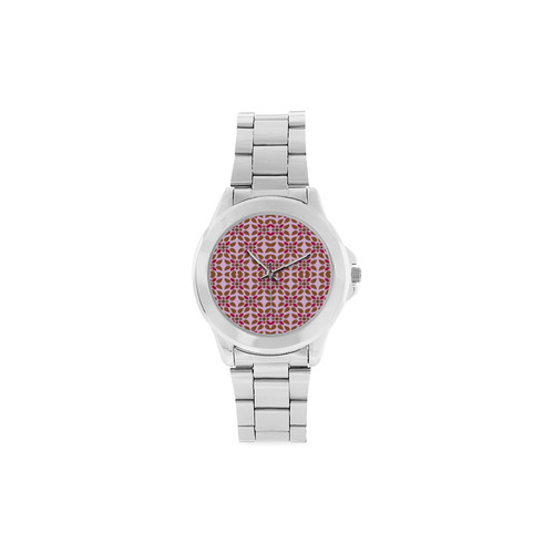 Retro Pink and Brown Pattern Unisex Stainless Steel Watch(Model 103)