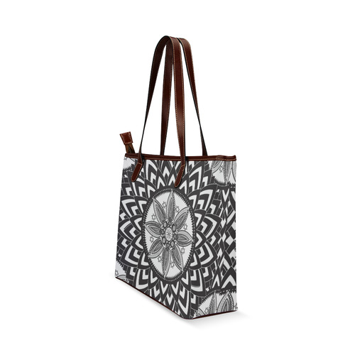 Black and white mandala Shoulder Tote Bag (Model 1646)
