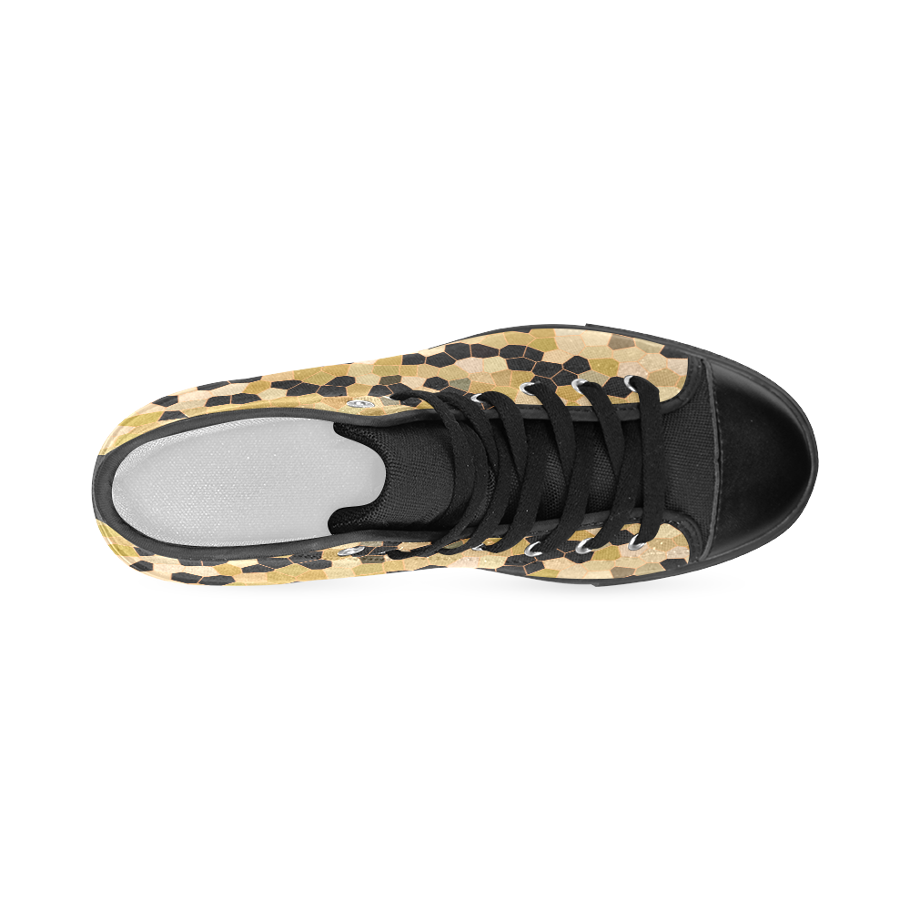 Gold and Black Mosaic Women's Classic High Top Canvas Shoes (Model 017)