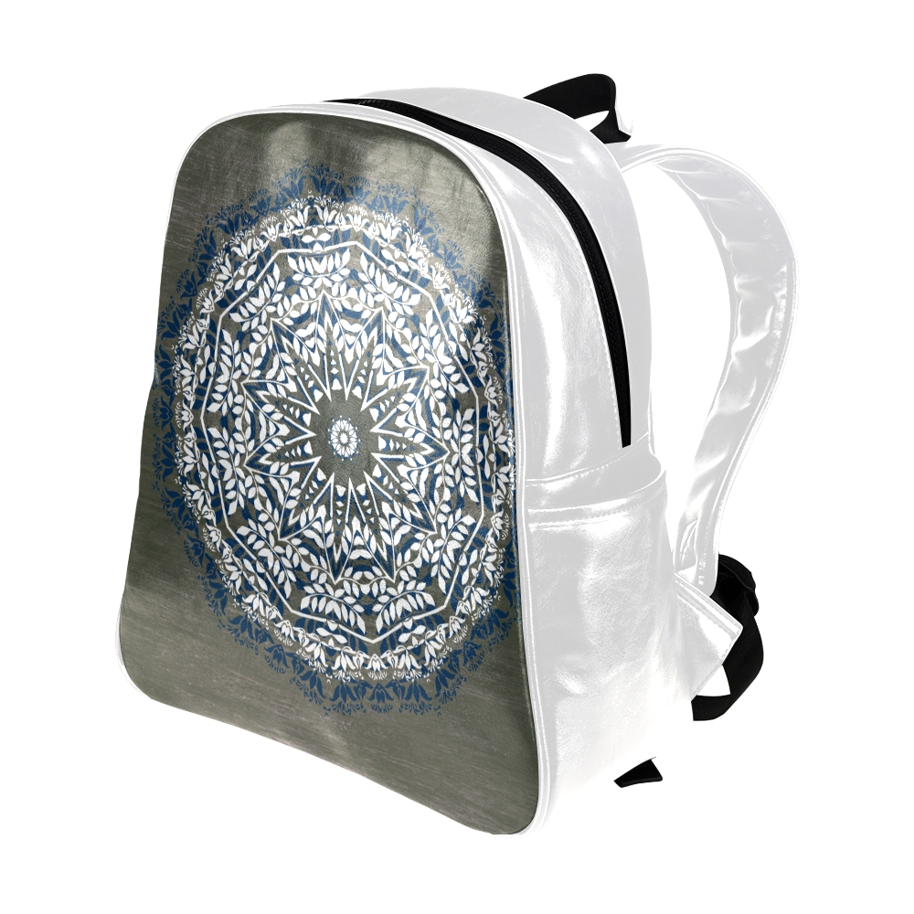 Blue, grey and white mandala Multi-Pockets Backpack (Model 1636)