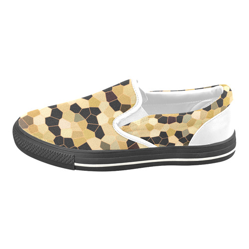 Gold and Black Mosaic Women's Unusual Slip-on Canvas Shoes (Model 019)
