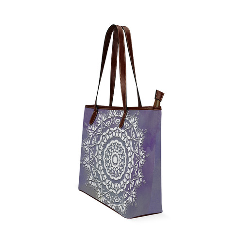 Floral watercolor Violet and white mandala Shoulder Tote Bag (Model 1646)