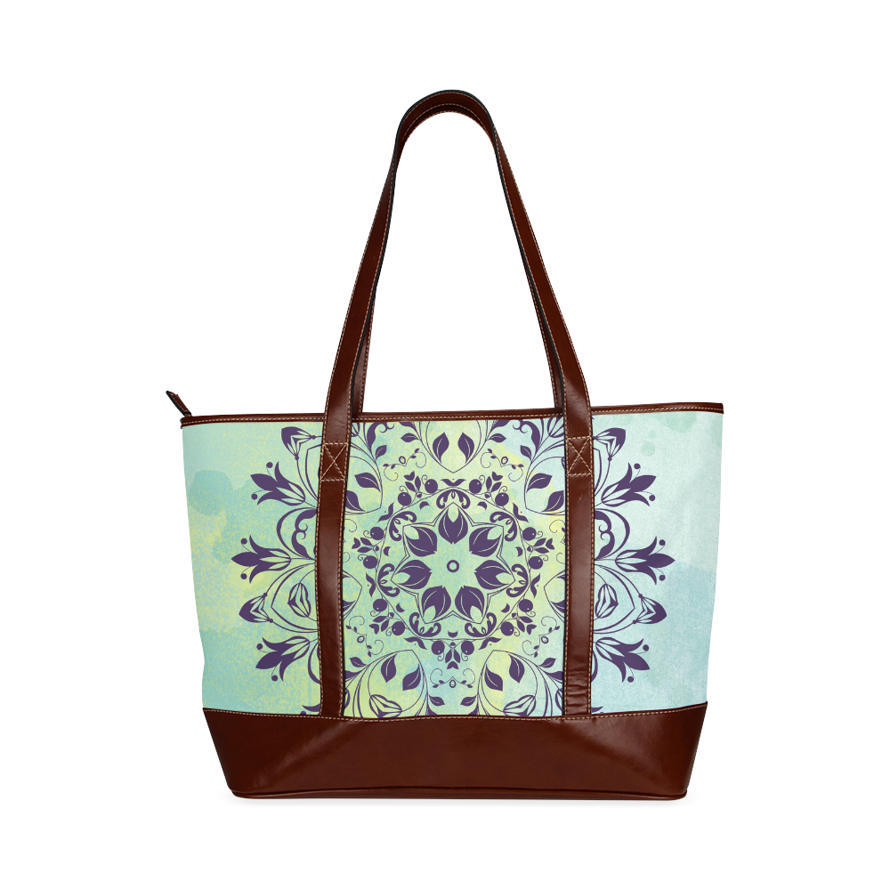 Flourish purple and blue watercolor mandala Tote Handbag (Model 1642)