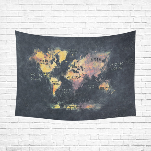 world map OCEANS and continents Cotton Linen Wall Tapestry 80"x 60"