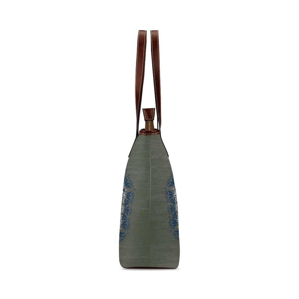 Blue, grey and white mandala Shoulder Tote Bag (Model 1646)