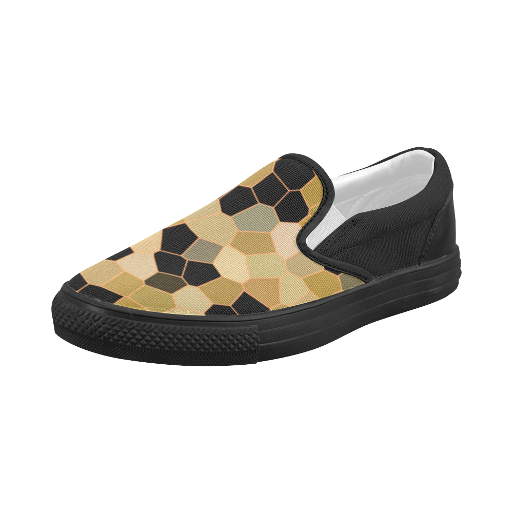 Gold and Black Mosaic Women's Slip-on Canvas Shoes (Model 019)