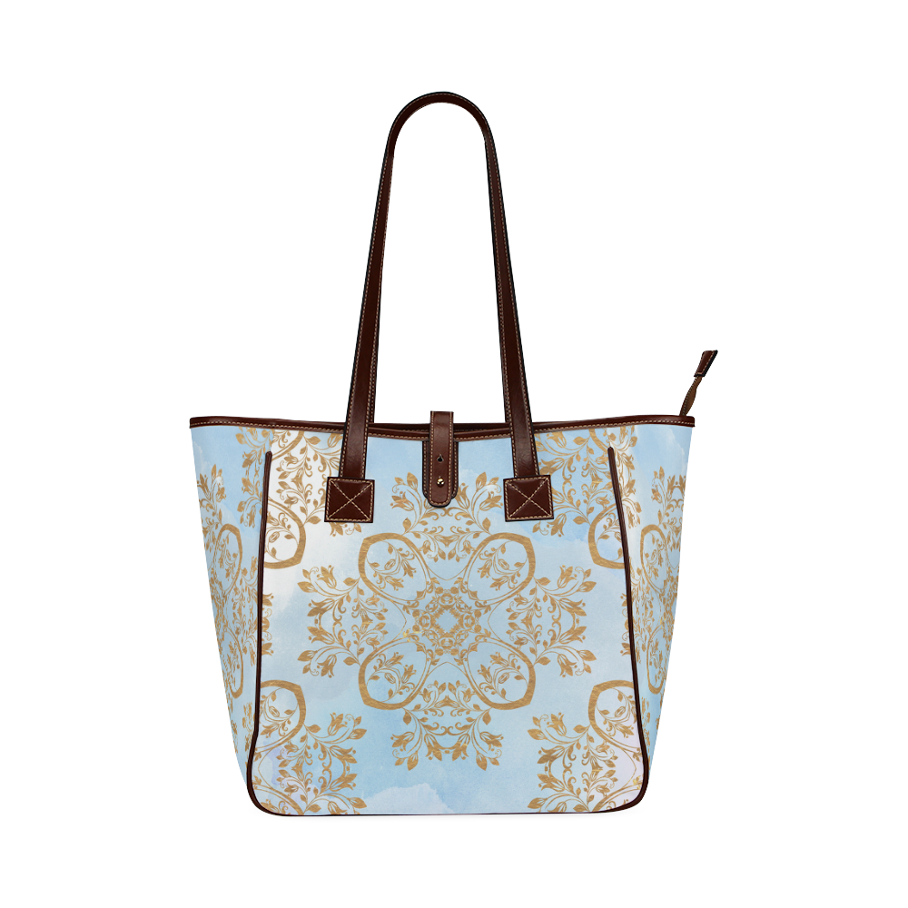 Gold and blue flourish ornament mandala Classic Tote Bag (Model 1644)