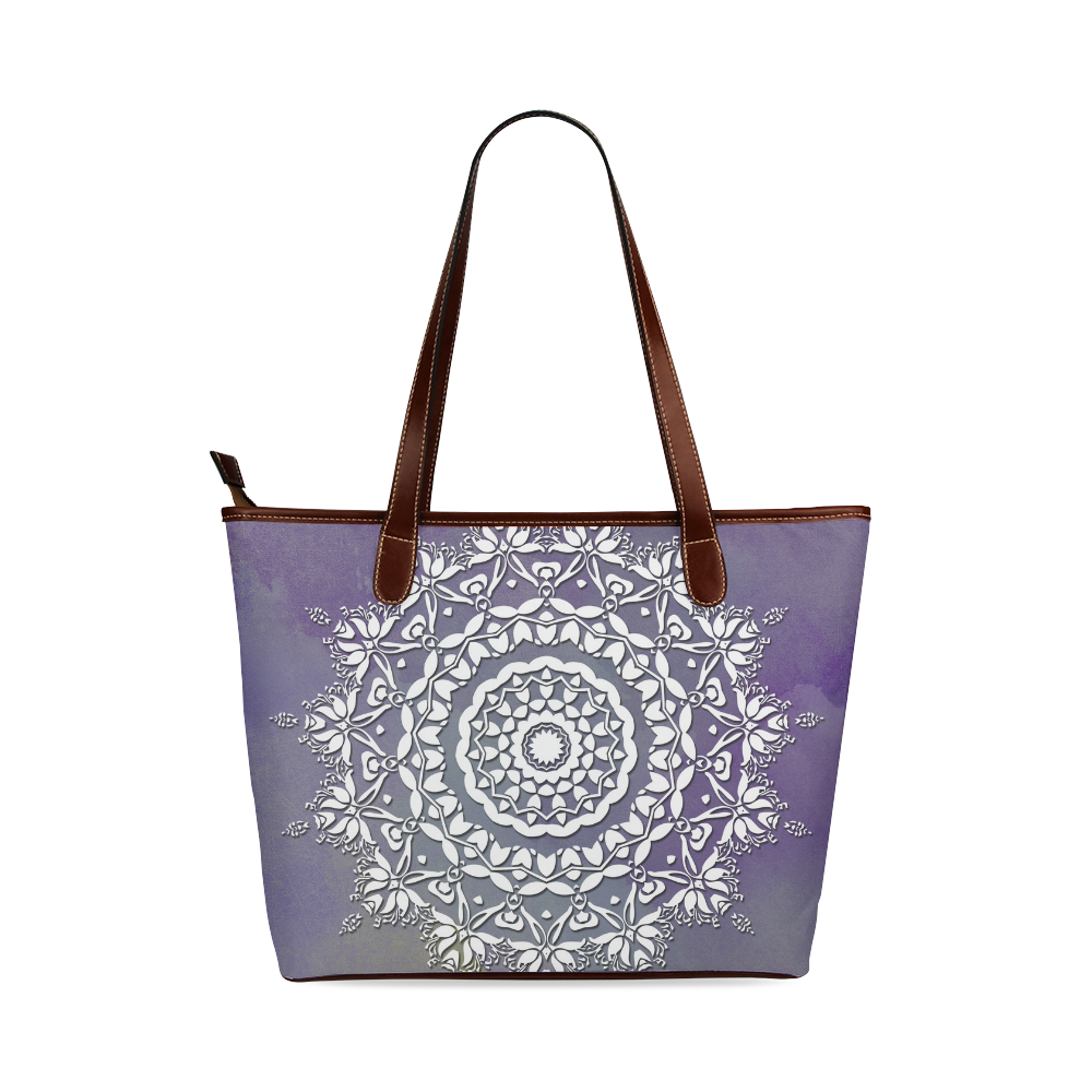 Floral watercolor Violet and white mandala Shoulder Tote Bag (Model 1646)