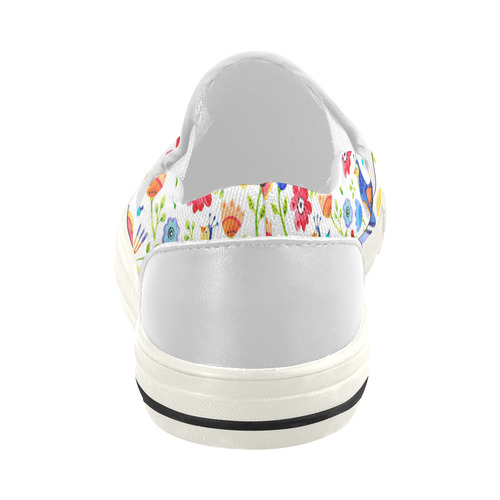 Cute Birds And Flowers Floral Women's Slip-on Canvas Shoes (Model 019)