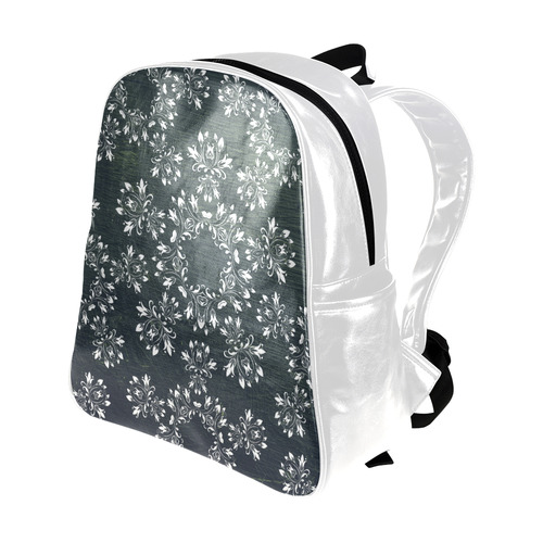 White and gray Flourish ornament mandala design Multi-Pockets Backpack (Model 1636)