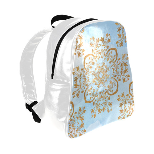 Gold and blue flourish ornament mandala Multi-Pockets Backpack (Model 1636)