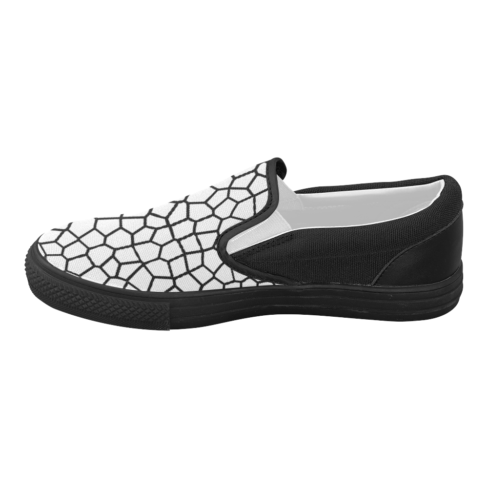 Black and White Mosaic Women's Slip-on Canvas Shoes (Model 019)