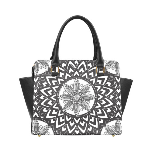Black and white mandala Rivet Shoulder Handbag (Model 1645)